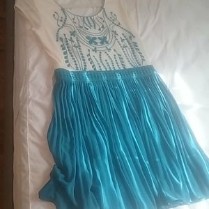 Blue embroidered pleaded dress